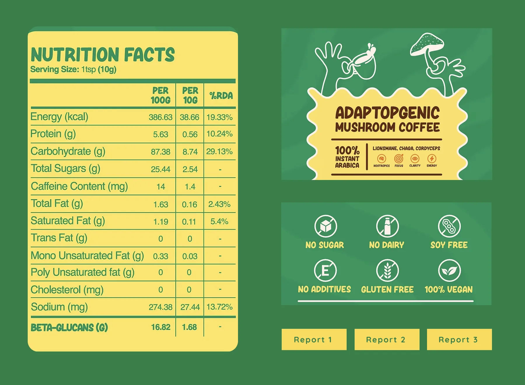 MIKO pack label: nutrition facts table, ingredient list and dietary badges